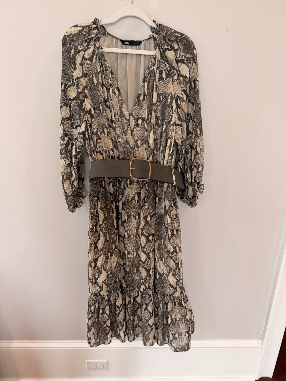 Zara Beige and Black Snakeskin Midi Dress